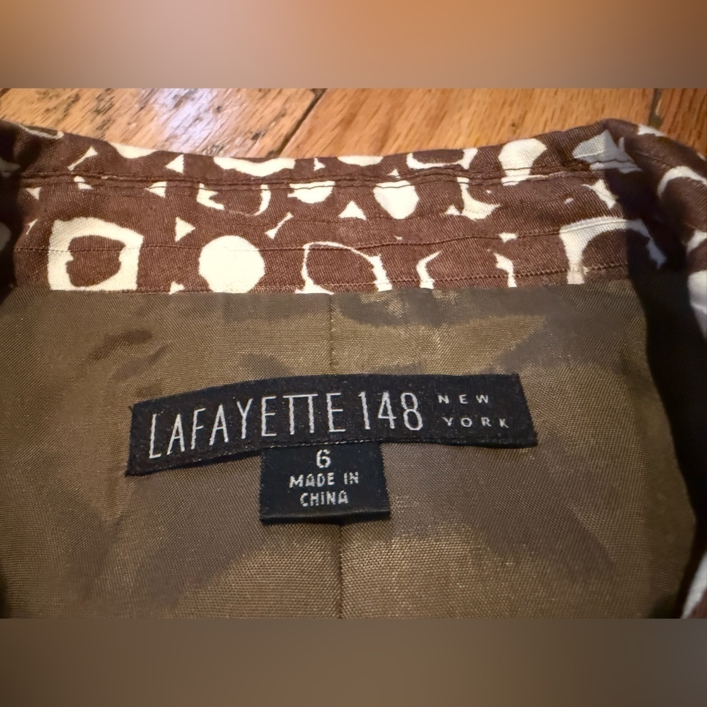 Lafayette 148 Blazer Women's Size 6 Brown Ivory Jacket 3/4 Sleeve Button Cotton - Picture 8 of 15